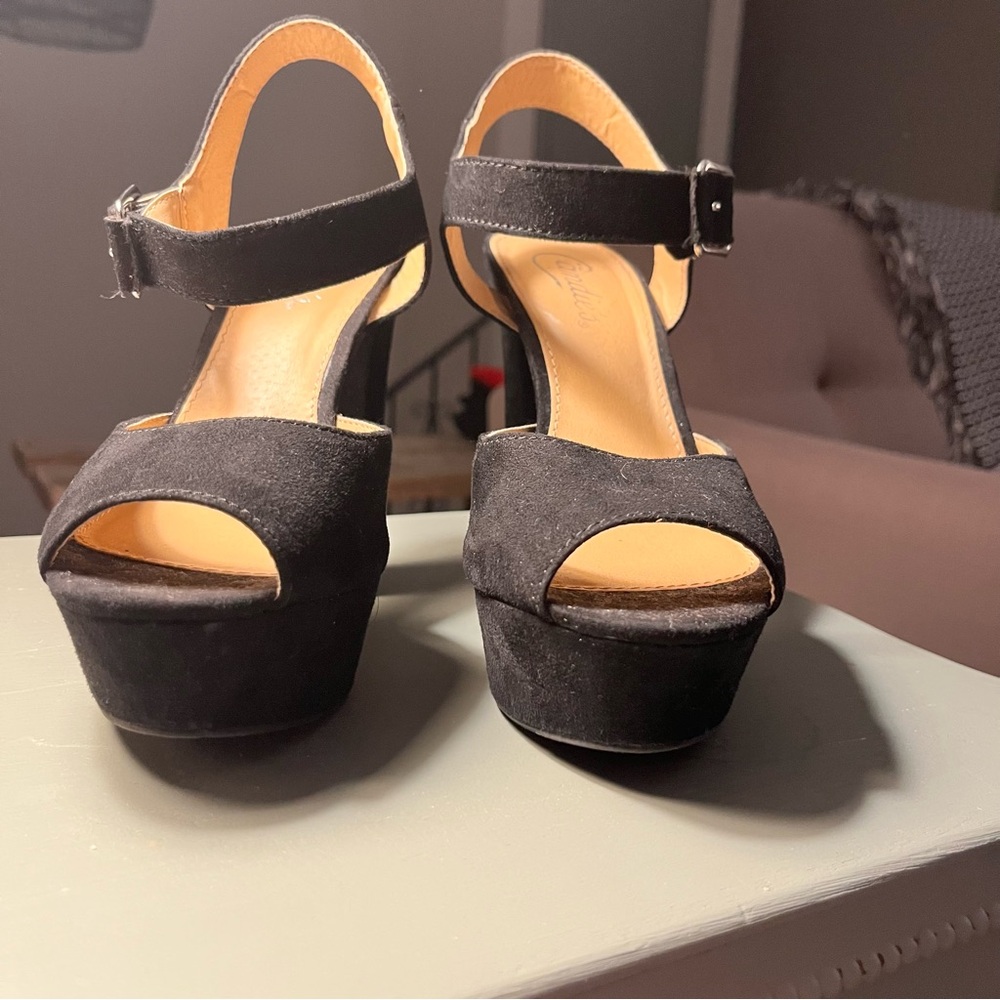 Black Suede Platform Heel Sandals - Women's Candie’s size 7 NWOT buckle straps - Picture 2 of 13